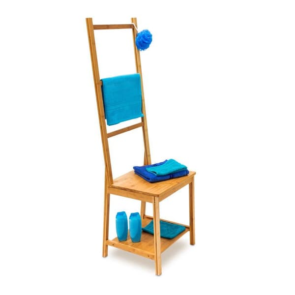 Relaxdays Bambu handduksställ, sängbord med 2 hyllor HLP 133 x 40 x 42 cm, badrum, natur