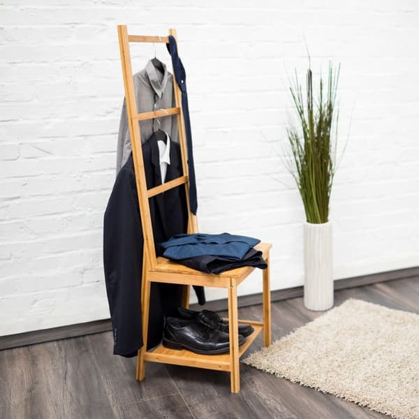 Relaxdays Bambu handduksställ, sängbord med 2 hyllor HLP 133 x 40 x 42 cm, badrum, natur
