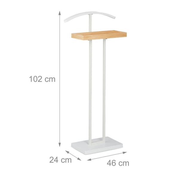 Relaxdays Valet de chambre, Natt, stöd i trä, stående, kostymer utan veck, MDF och metall, HlP 102 x 46 x 24cm, vit