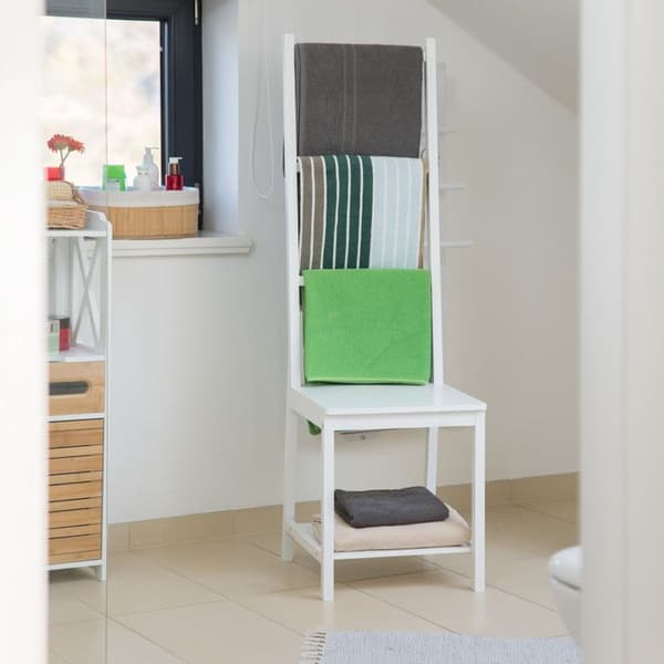 Relaxdays Handduksställ Badhandduksställ Badrum Betjänad Badrum Sängstol Bambu 133x40x42cm, Vit