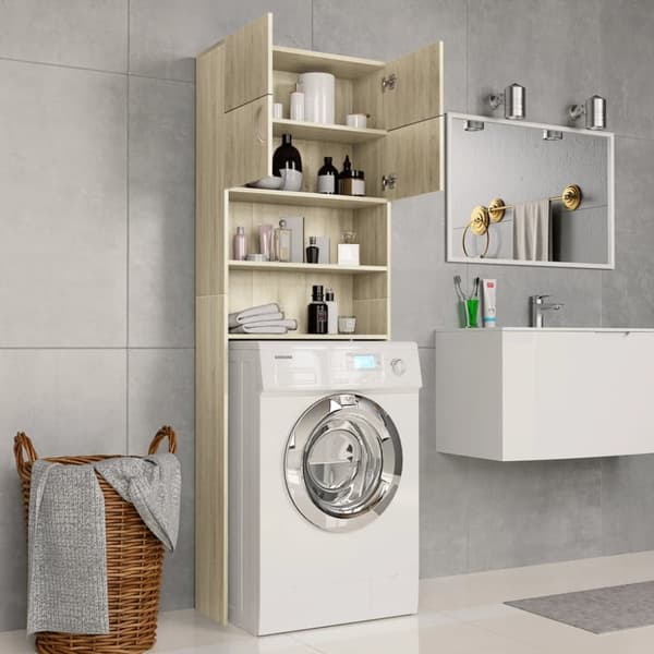 vaskemaskineskab 64x25,5x190 cm konstrueret træ Sonoma-eg