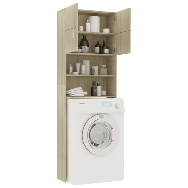 vaskemaskineskab 64x25,5x190 cm konstrueret træ Sonoma-eg