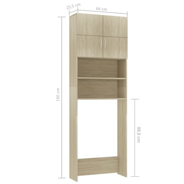 vaskemaskineskab 64x25,5x190 cm konstrueret træ Sonoma-eg