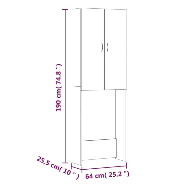 Pesukonekaappi valkoinen 64x25,5x190 cm