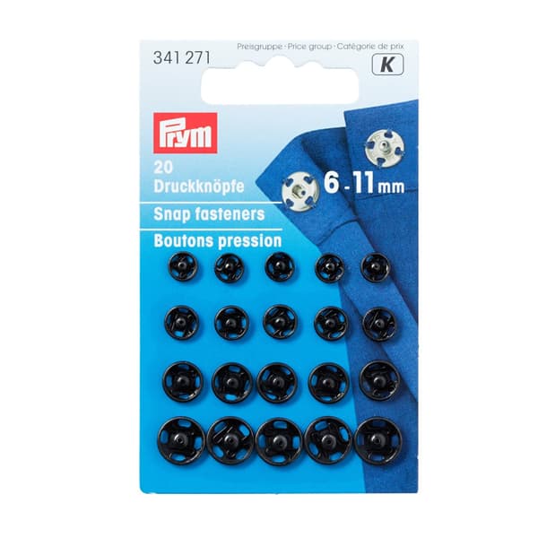 Trykknapper 6–11 mm sort. Sorte 20 stk. Prym