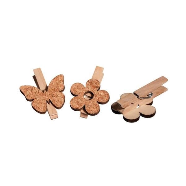 Klämpor trä x 6 - blommor &amp; fjärilar i kork