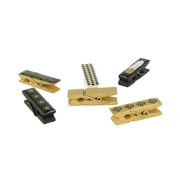6 klädnypor Epoxy - guld-svart-vit