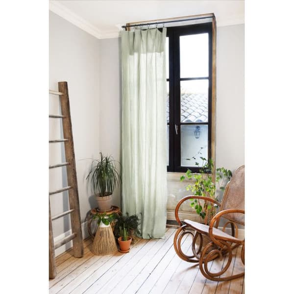 Justerbar gardin + 8 klämringar "Gaîa" 140 x 300 cm "Cotton Gauze" - Gaïa Water Green