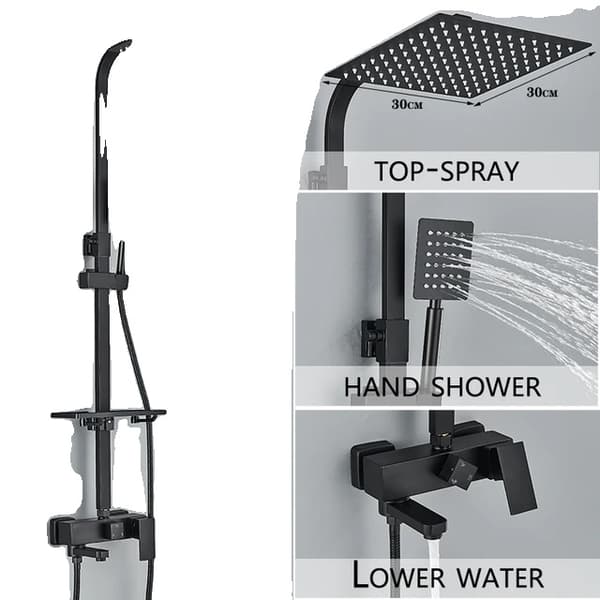 Brusearmatur, vægmonteret, regnvandsbadekar, 3-veje 8 tommer f 3-Ways 12inch E