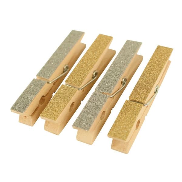 Träklädnypor guld, glittrande silver 7,3 x 1 cm x 4 st - MegaCrea DIY {färg}
