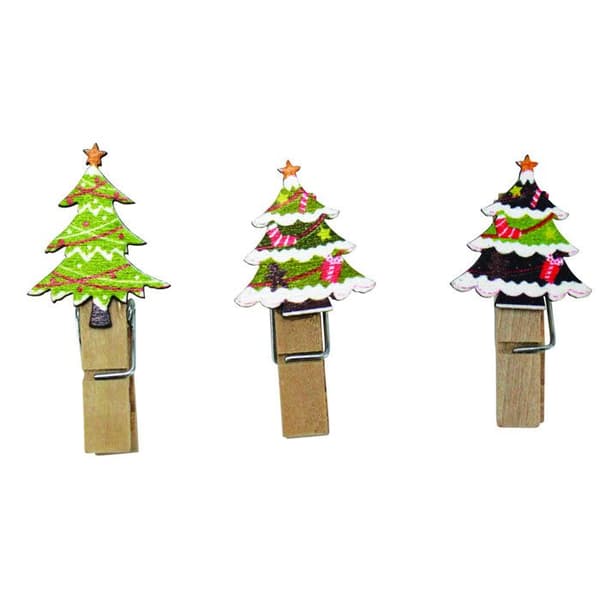 Klädnypor granar - MegaCrea DIY - 10 st - 4 x 2 x 1 cm - Blandade färger