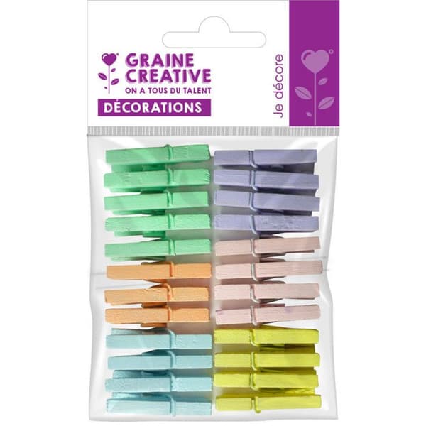 Klämmor - Pastellfärger - 2,5 cm - 24 st - Flerfärgad - Kreativ tillbehör