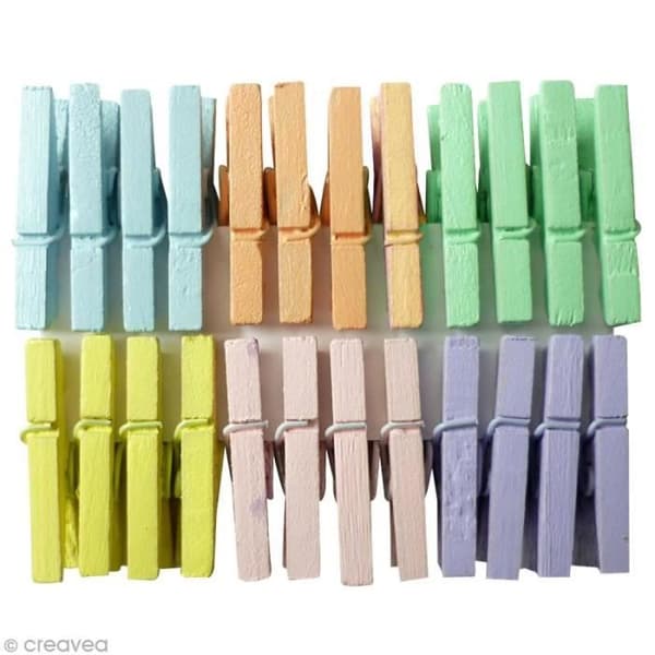 Klämmor - Pastellfärger - 2,5 cm - 24 st - Flerfärgad - Kreativ tillbehör