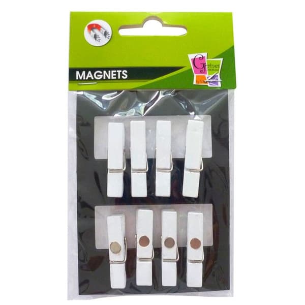Magnetklämmor - Ej specificerad - Vit - 8 stycken - 3,5 cm - Trä