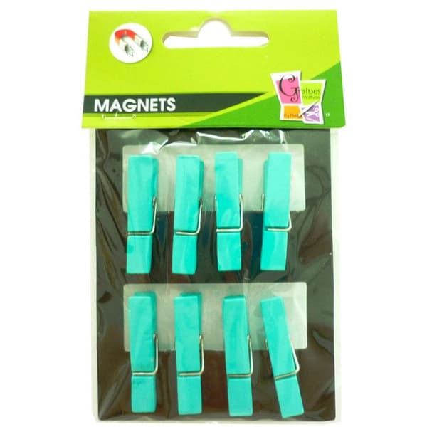 Mini klädnypor i trä med magnet turquoise 3,5 cm 8 stycken