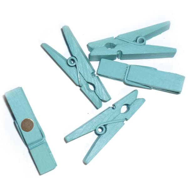 Mini klädnypor i trä med magnet turquoise 3,5 cm 8 stycken
