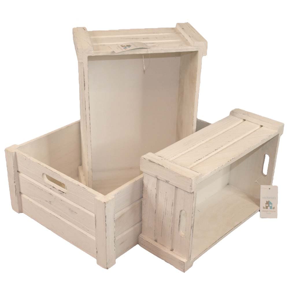Set om 3 st Äpplelådor trälådor förvaring vita shabby chic