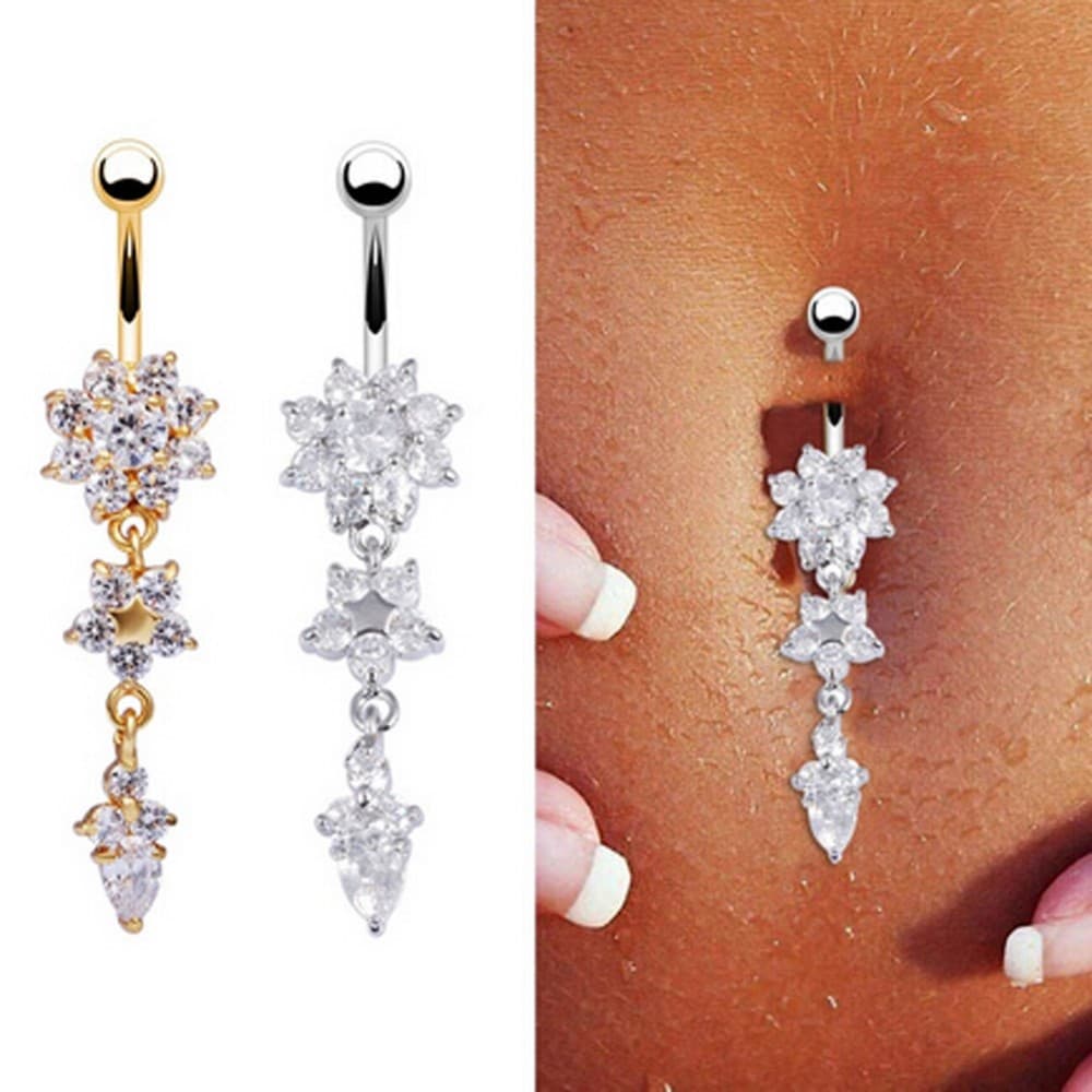 Navelpiercing Vita Blommor i Kirurgiskt stål