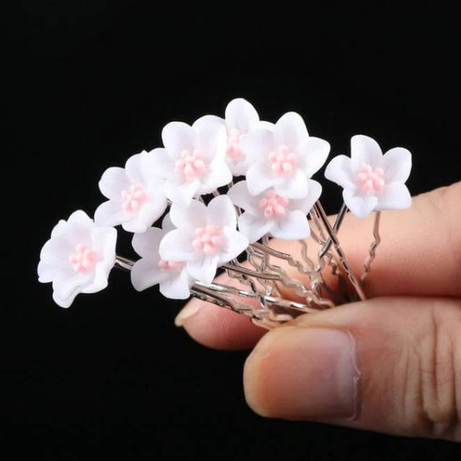 10 st Hårnålar Strass Bröllop Fest Vit/rosa blomma