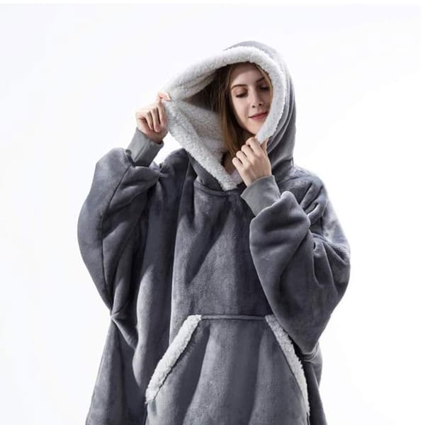 Medellång oversized hoodie till vuxna med känguruficka och luva - Grå