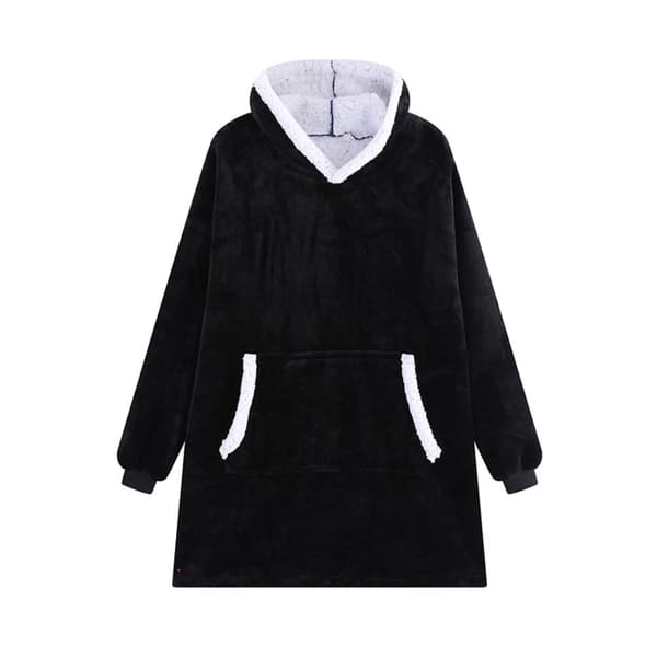 Medium oversized huppari aikuisille kengurutaskuilla ja hupulla - Musta
