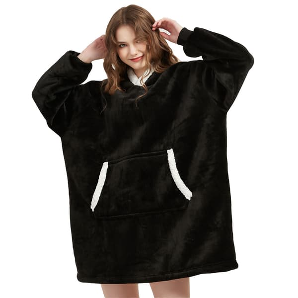 Medium oversized hættetrøje til voksne med kængurulomme og hætte - Sort