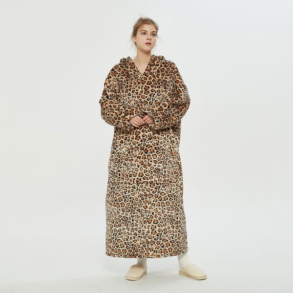 Pitkä Oversized Hoodie - Leopardikuvioinen 120cm