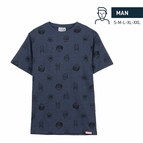 T-shirt med kortärm Herr Marvel Mörkblå Vuxna - S