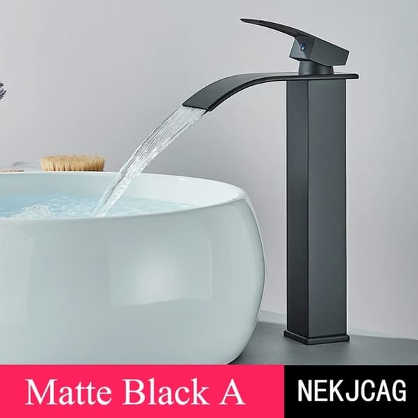 Blandare för handfat, vattenfall design, matt svart