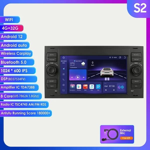 Bilradio Multimedia, Ford Focus 2 Mondeo S-max C MAX Galaxy Fiesta Kuga Transit Fusion Connect, Autoradio Carplay GPS