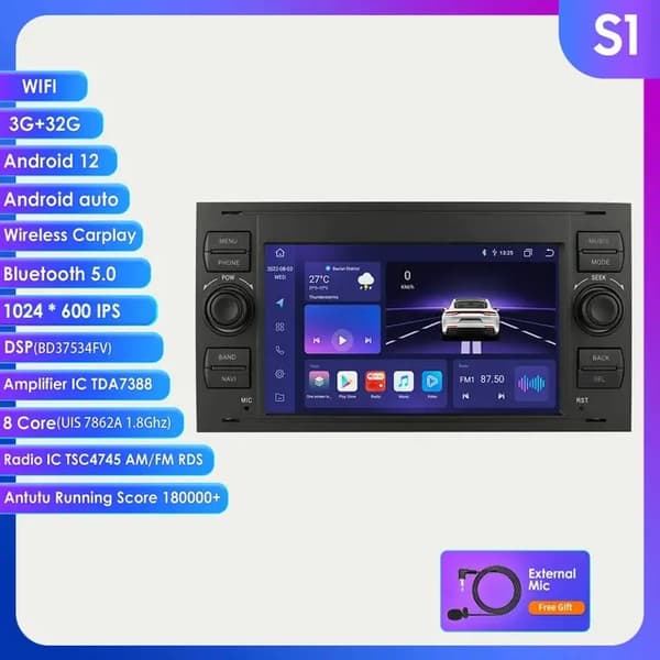 Bilradio Multimedia, Ford Focus 2 Mondeo S-max C MAX Galaxy Fiesta Kuga Transit Fusion Connect, Autoradio Carplay GPS