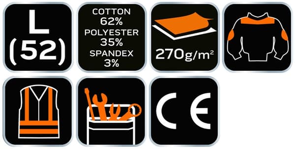 PREMIUM arbetströja, 62% bomull, 35% polyester, 3% elastan, storlek L