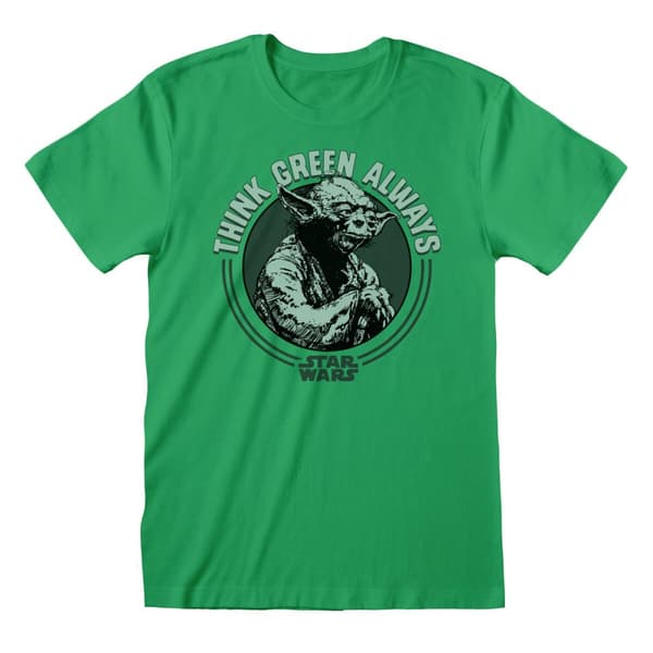 Kortærmet T-shirt Star Wars Yoda Think Green Grøn Unisex - S