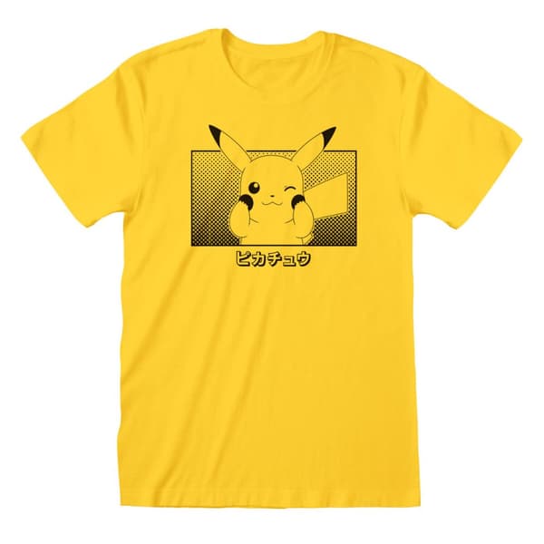 T-shirt med kortärm Unisex Pokémon Pikachu Katakana Gul - M