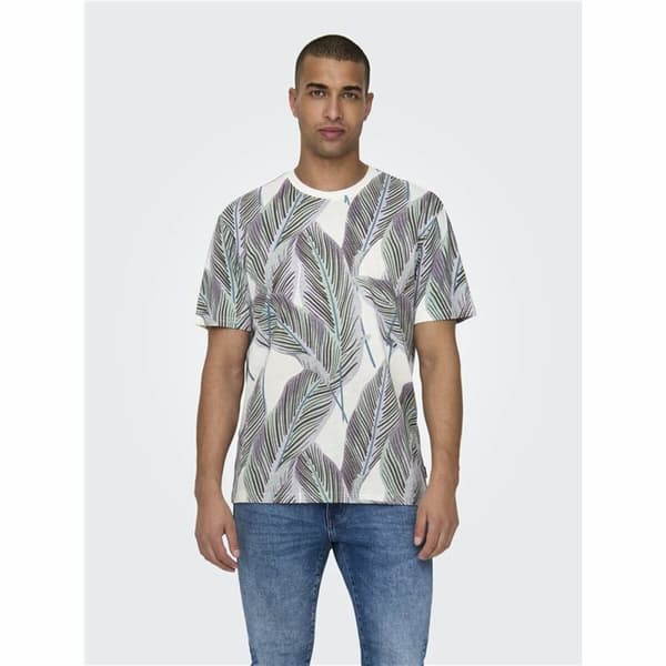 T-shirt med kortärm Herr Only & Sons Onskobe Reg Banana Leaf Blå Vit - S