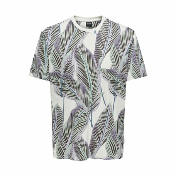 T-shirt med kortärm Herr Only & Sons Onskobe Reg Banana Leaf Blå Vit - S