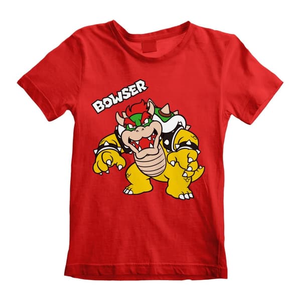 Barne Kortermet T-skjorte Super Mario Bowser Text Rød - 12-13 År