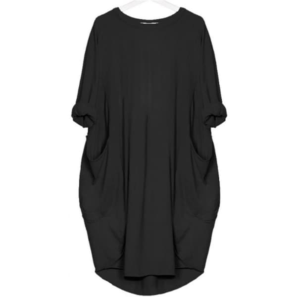 Midiklänning med fickor i polyester XL - Svart