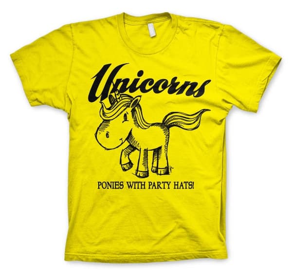 Unicorns - Ponies With Party Hats T-Shirt Yellow Large