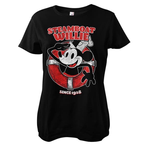 Steamboat Willie Since 1928 Girly Tee Black X-Large