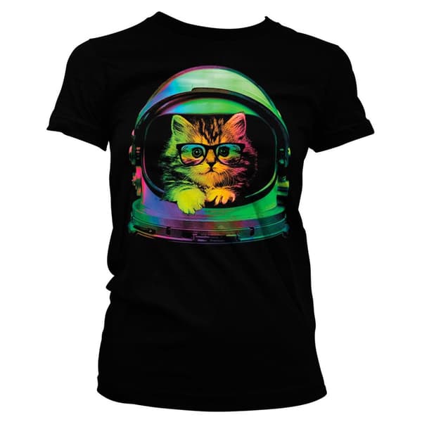 Space Kitten Girly Tee Black Medium