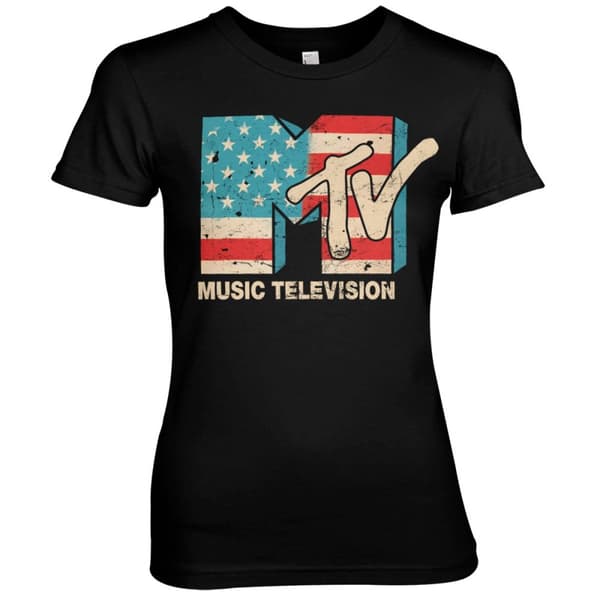 MTV Distressed USA-Flag Girly Tee Black X-Large