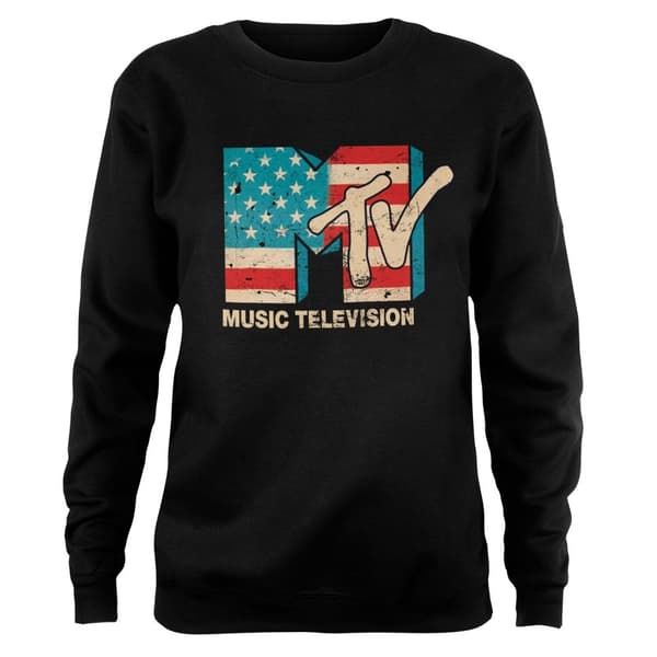 MTV Distressed USA-Flag Girly Sweatshirt Black XX-Large