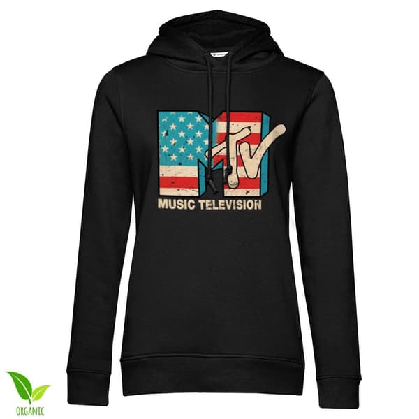 MTV Distressed USA-Flag Girls Hoodie Black X-Large