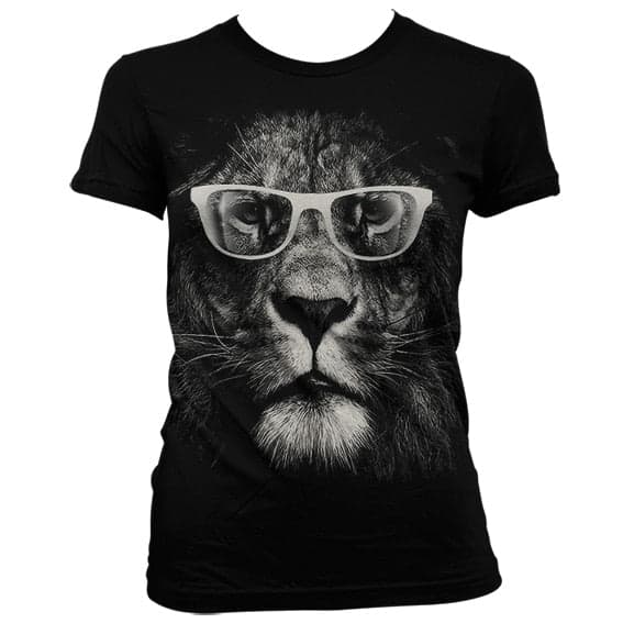 Lion Glasses Girly T-Shirt Black Large