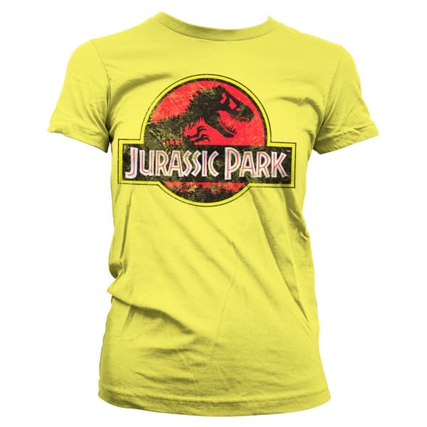 Jurassic Park Distressed Logo Girly Tee Yellow Small