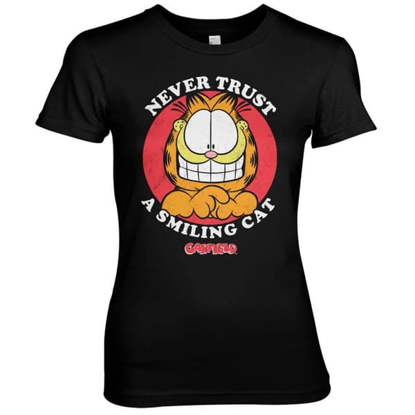 Garfield - Never Trust A Smiling Cat Girly Tee Black Small