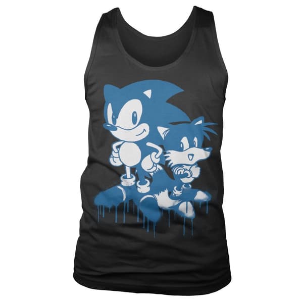 Sonic and Tails Sprayed Tank Top Black Small