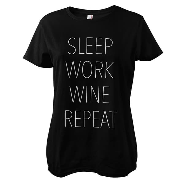 Sleep-Work-Wine Repeat Girly Tee Black Large