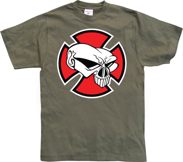 Skull in Cross T-Shirt Olive Small